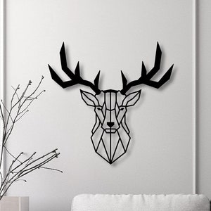 Geometric Deer Head Metal Wall Art: Farmhouse Decor