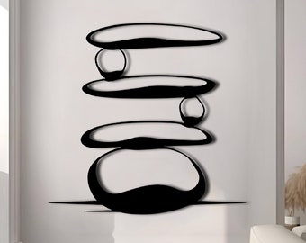 Decorazione murale in metallo con pietre zen: pietre in equilibrio, arredamento spa.