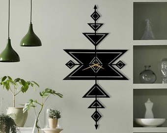 Azteken Metall Wanduhr: Boho Geometrische Stille Uhr
