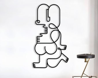 Metaallijntekeningen abstract stel: sensuele wanddecoratie slaapkamer