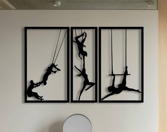 Zirkusakrobaten Metallwandkunst: Modernes Silhouetten-Dekor, 3er-Set