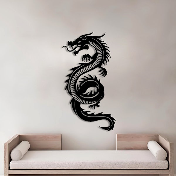 Décoration murale en métal dragon, art mural dragon, déco salon de tatouage, art médiéval-fantastique, décoration d'intérieur moderne, cadeau pour lui, dragon en métal, plaque murale