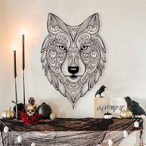 Wolf Metal Wall Art: Boho Office Decor, Animal Design