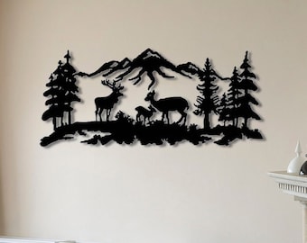 Deer Family Metal Wall Art: Mountain Forest Lodge Decor