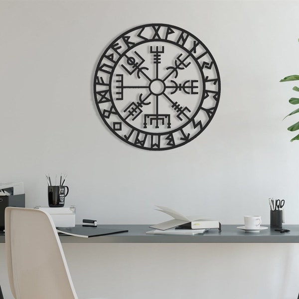 Vegvisir Wayfinder Metall-Wandkunst, Vegvisir Runen-Metall-Wanddekoration, Wikinger-Kompass-Wandkunst, Wikinger-Symbol des Schutzes, nordisches Dekor