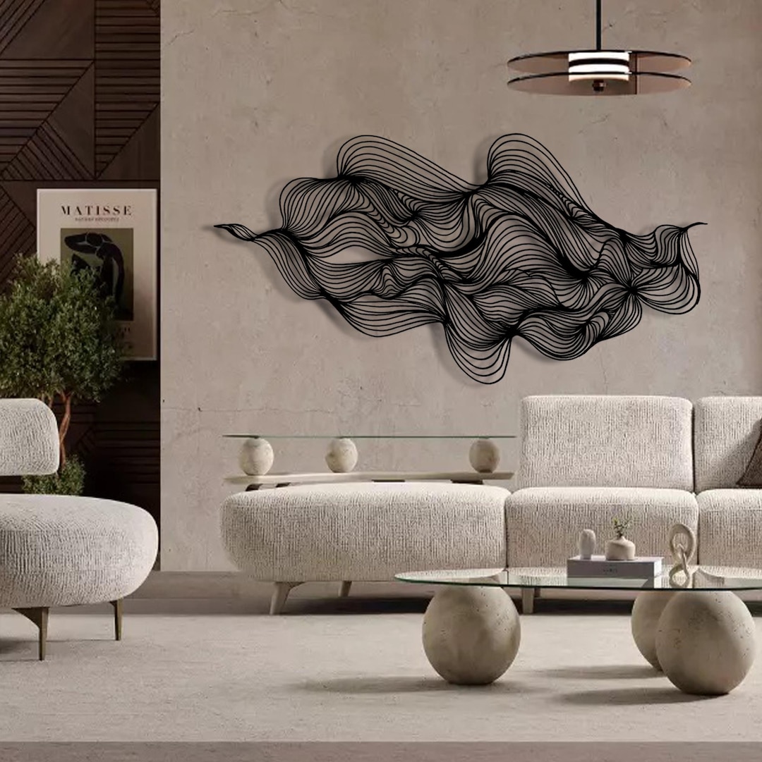 Abstract Wave Lines Metal Wall Decor, Minimalist Geometric Art, Black ...