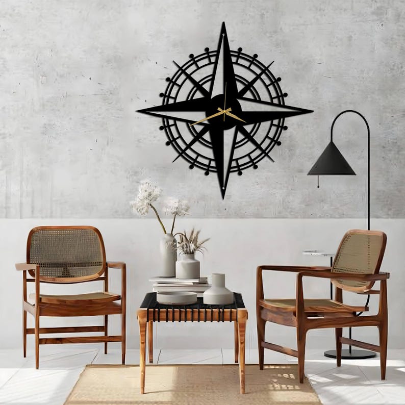 Compass Metal Wall Clock: Art Deco Modern Home Decor - Etsy