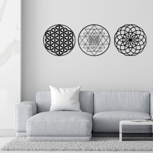 Sacred Geometry Metal Wall Art Set, Metal Wall Decor, Flower of Life, Torus, Sri Yantra, Home Decor, Set of 3 Wall Art, Mothers Day Gift image 4