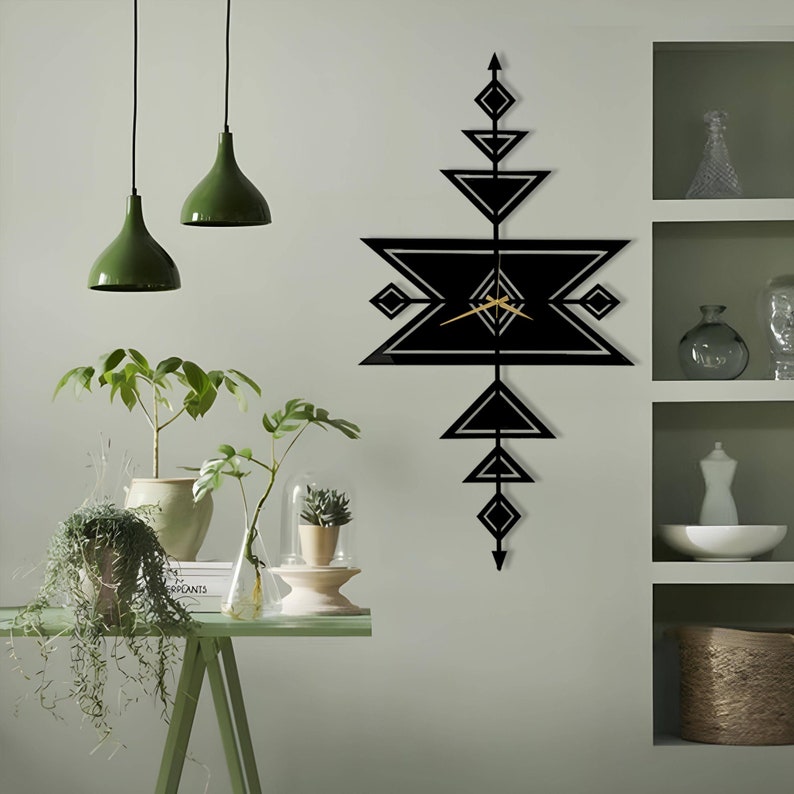 Aztec Metal Wall Clock: Boho Geometric Silent Clock - Etsy