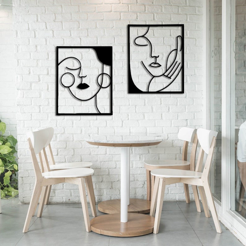 Minimalist Metal Woman Line Art: Surreal Face Wall Decor Set - Etsy