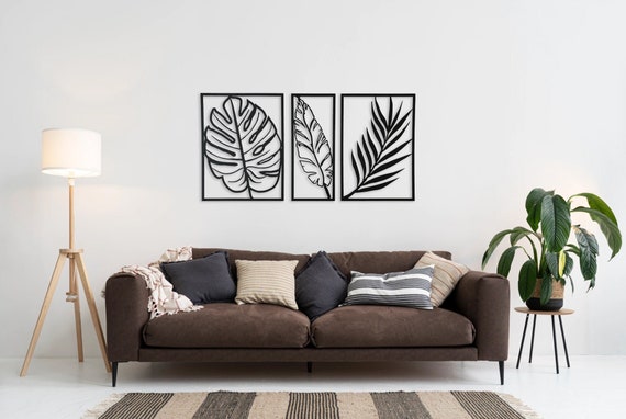 Metal Leaf Wall Art: Modern Black Home Decor, Set of 3