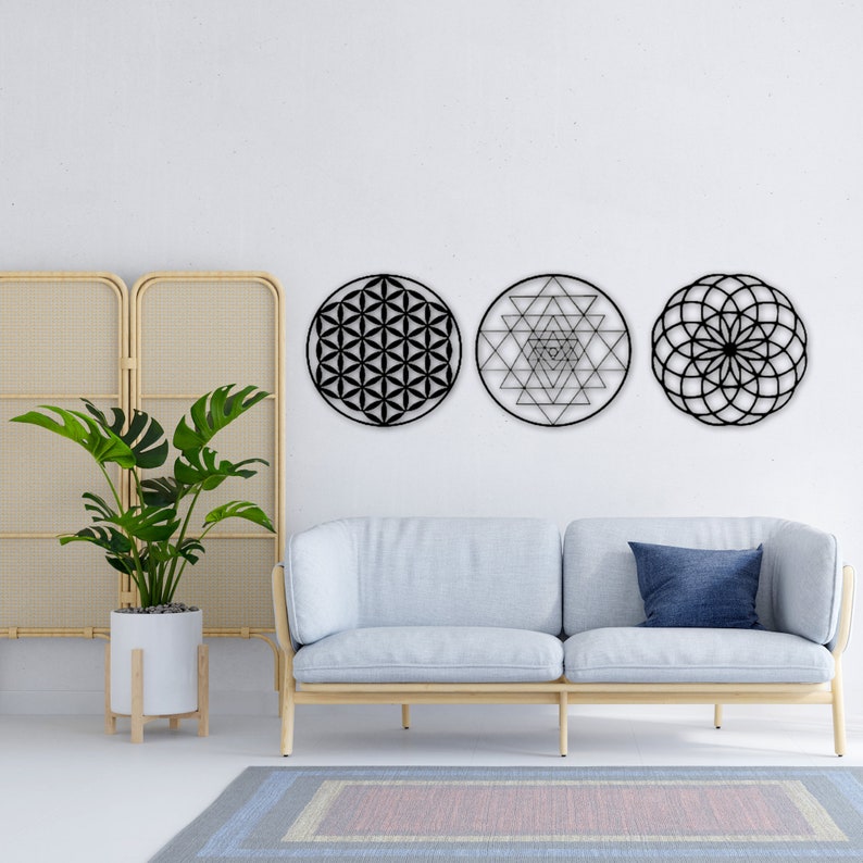 Sacred Geometry Metal Wall Art Set, Metal Wall Decor, Flower of Life, Torus, Sri Yantra, Home Decor, Set of 3 Wall Art, Mothers Day Gift image 5