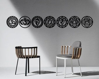 Chakra Symbols Metal Wall Art: Yoga Decor, Spiritual Sign (Set of 7)