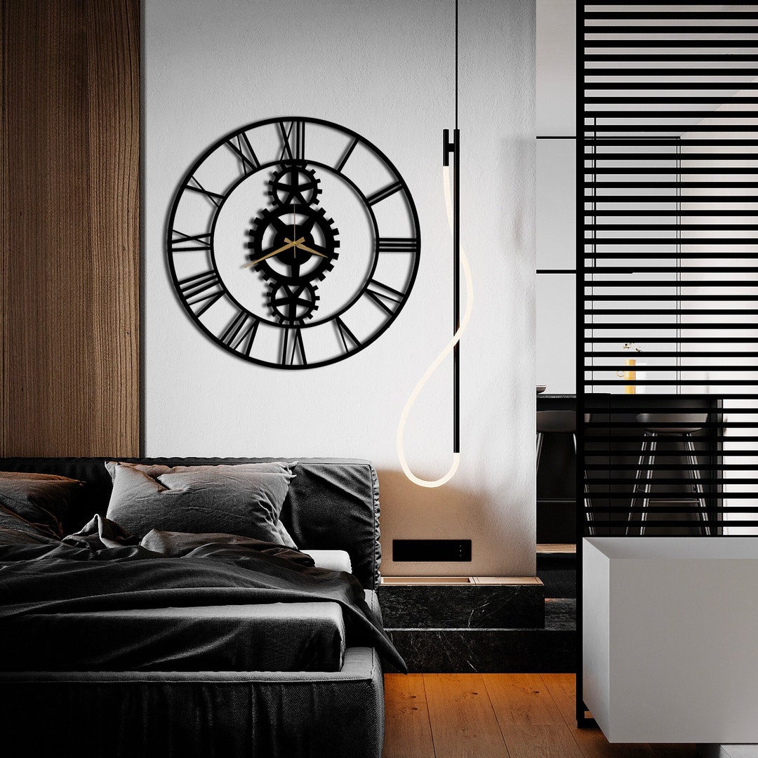 Gear Wall Clock: Large Metal Clock With Roman Numerals - Etsy