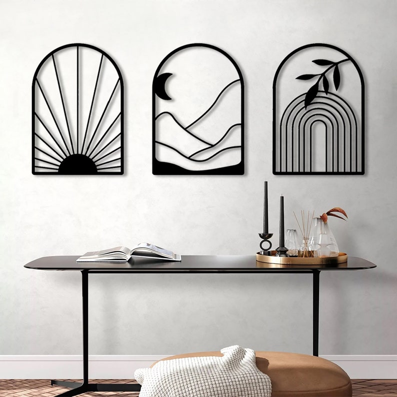 Photo inspiration: Gallery Detail: Minimalist Metal Wall Art Set Of 3 Abstract Sun Mountain