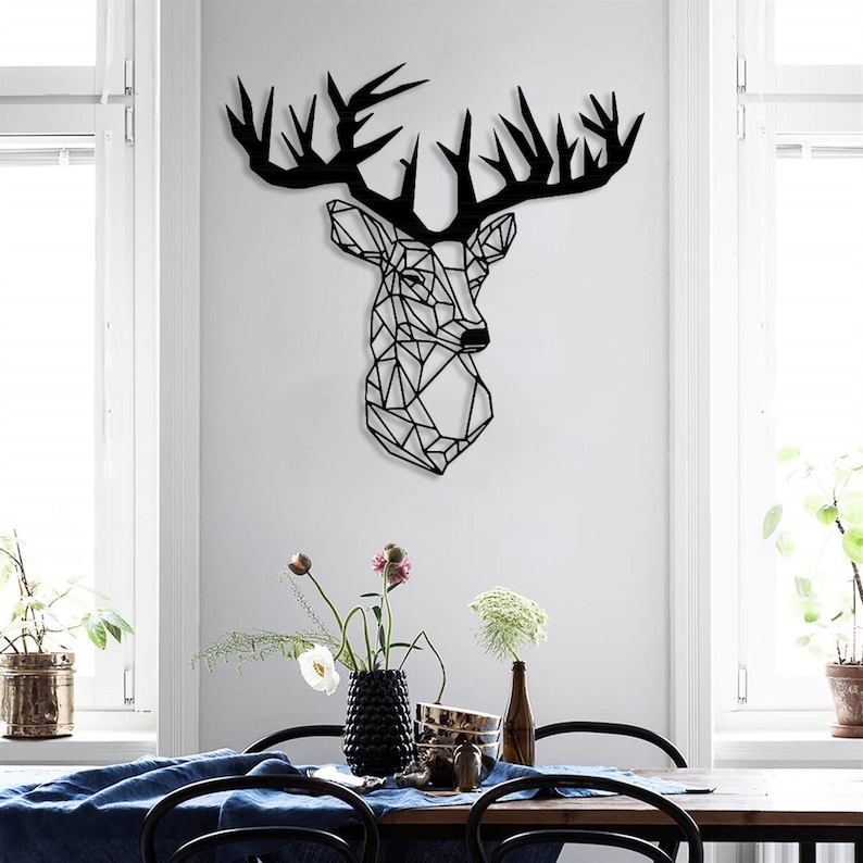Metal Deer Wall Art, Geometric Deer Head with Antlers Metal Wall Art, Home Decor, Stag Head Wall Art, Wall Hangings, Nature Wall Art