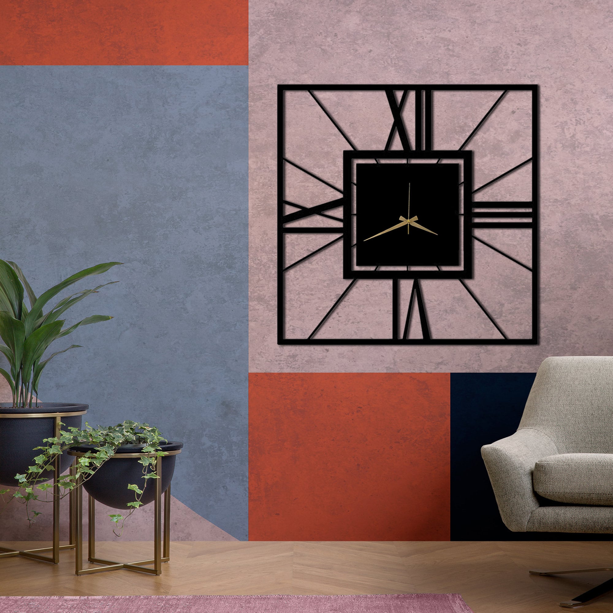 Square Metal Wall Clock: Oversize Rustic Roman Numeral Clock - Etsy