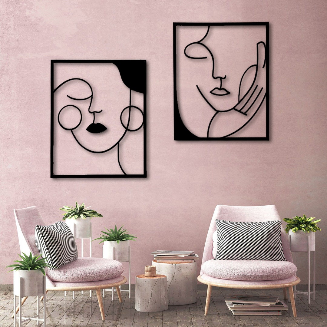 Minimalist Metal Woman Line Art: Surreal Face Wall Decor Set - Etsy