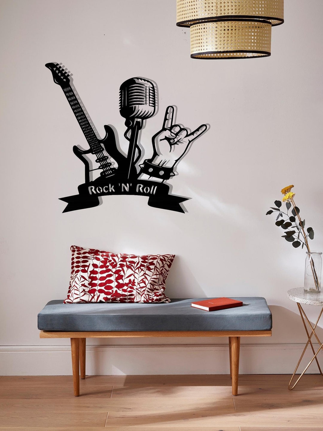 Rock N Roll Metal Wall Art: Guitar & Microphone Decor - Etsy