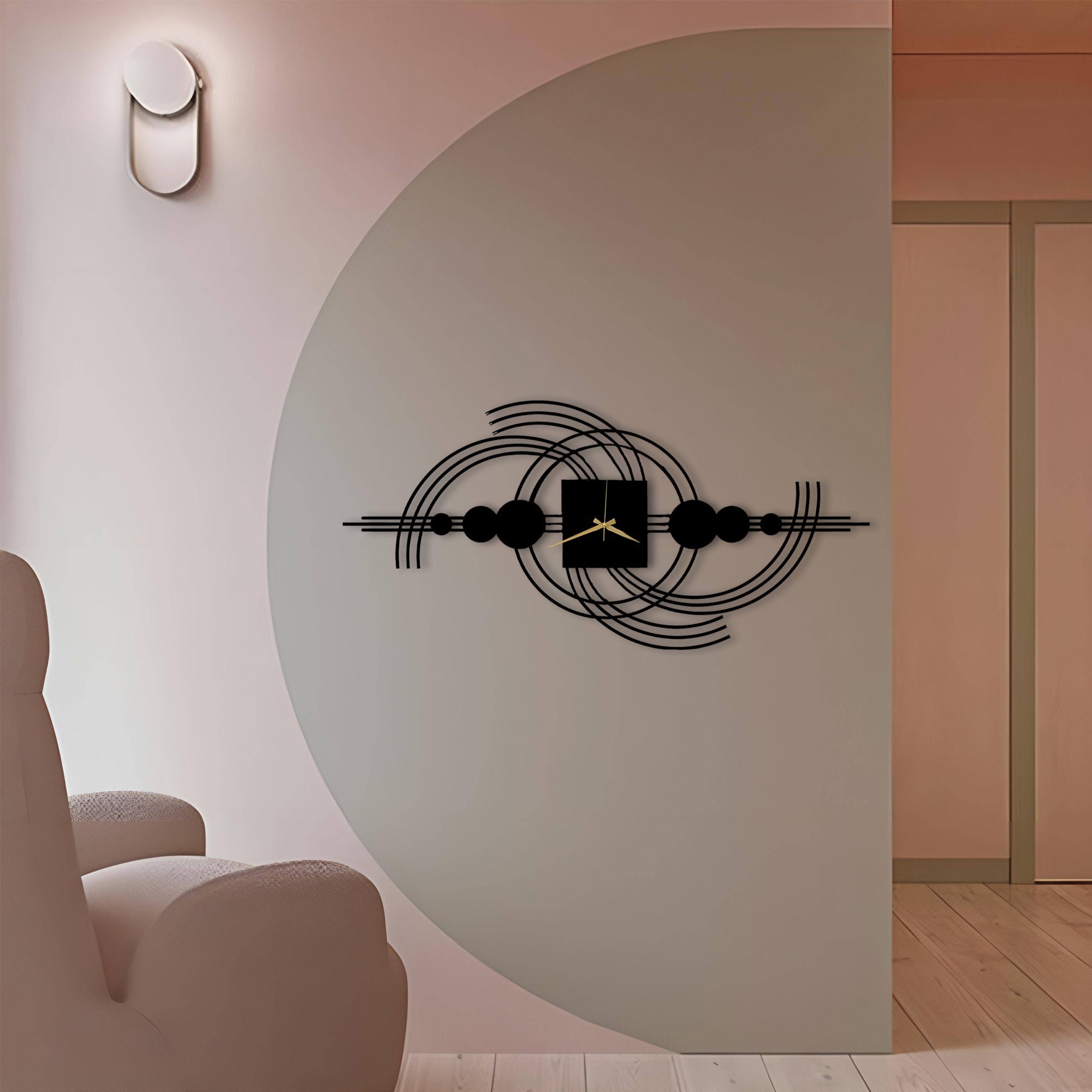 Modern Metal Horizontal Wall Clock: Silent Art Decor