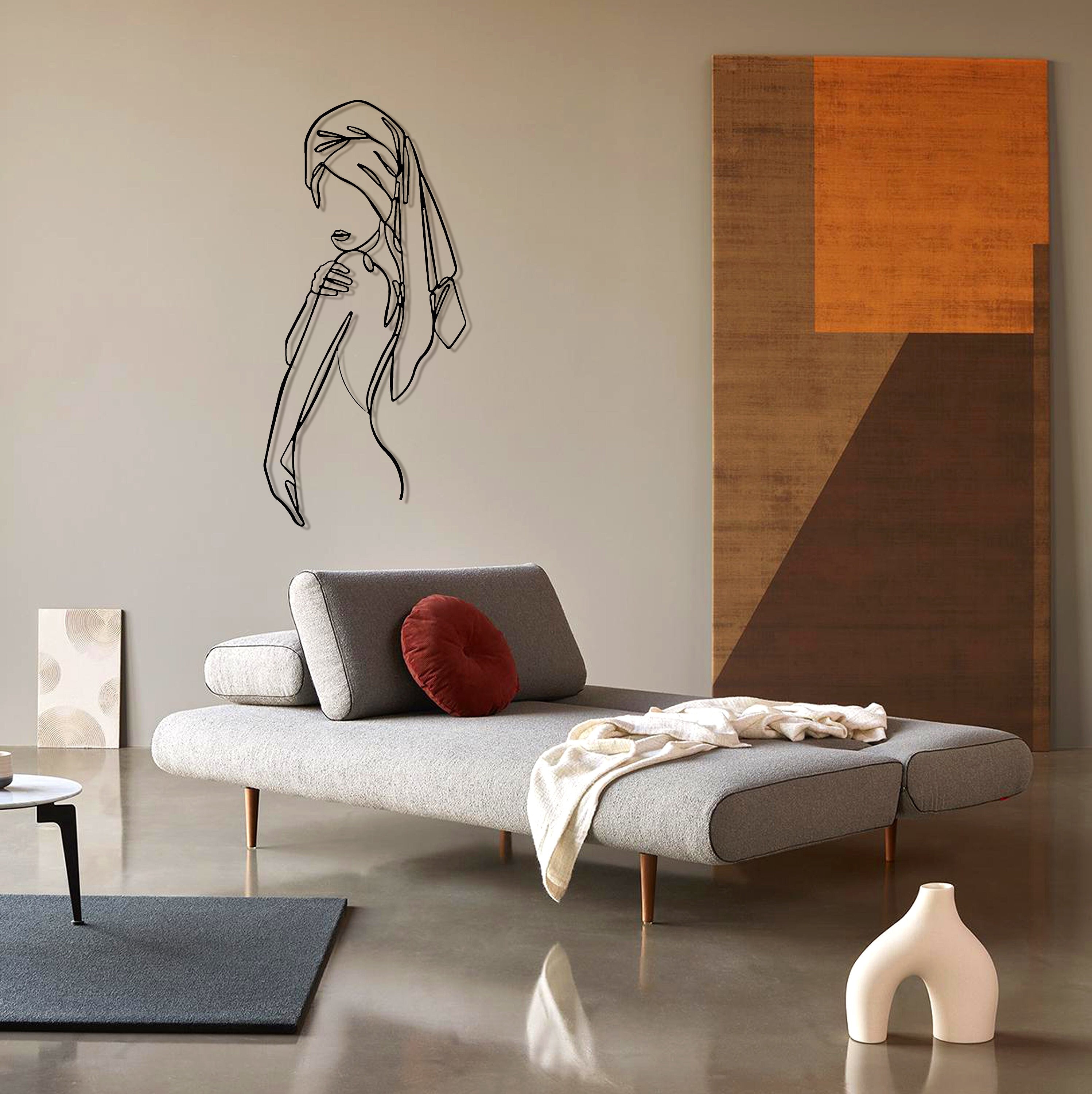 Woman in Towel Metal Line Art: Minimalist Bathroom Wall Decor