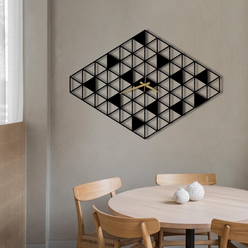 Number Less Clock Pattern Metal Wall Clock: Geometric Triangular Grid, Numberless Design - Etsy