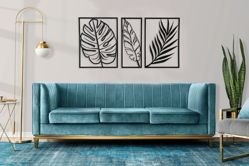 Triple Starry Set, Metal Wall Art, 3 Feathers Wall Art, Metal Leaf Wall Art, Meral Wall Decor, 3 Pieces Wall Decor, Contemporary Art