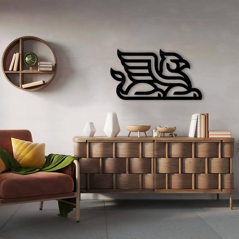 Geometric Griffin Metal Wall Art, Gryphon Wall Decor, Hippogriff Wall Art, Griffin Heraldry Art, Geometric Animal Art, Mythical Creature
