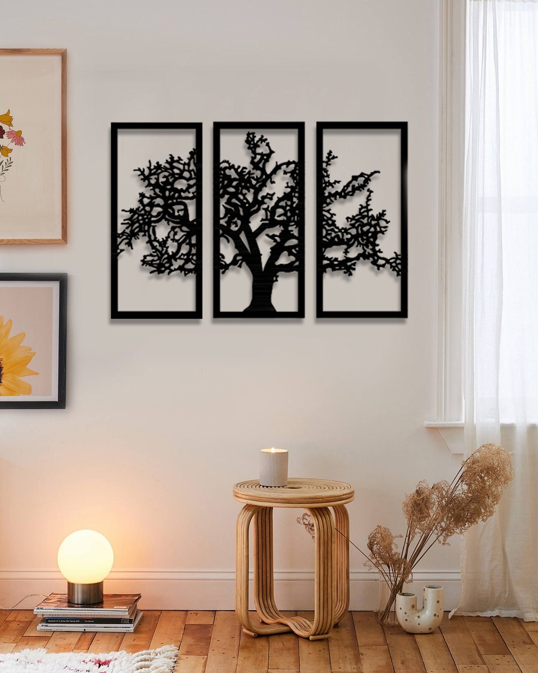 Tree Metal Wall Art: 3-panel Black Steel Decor - Etsy