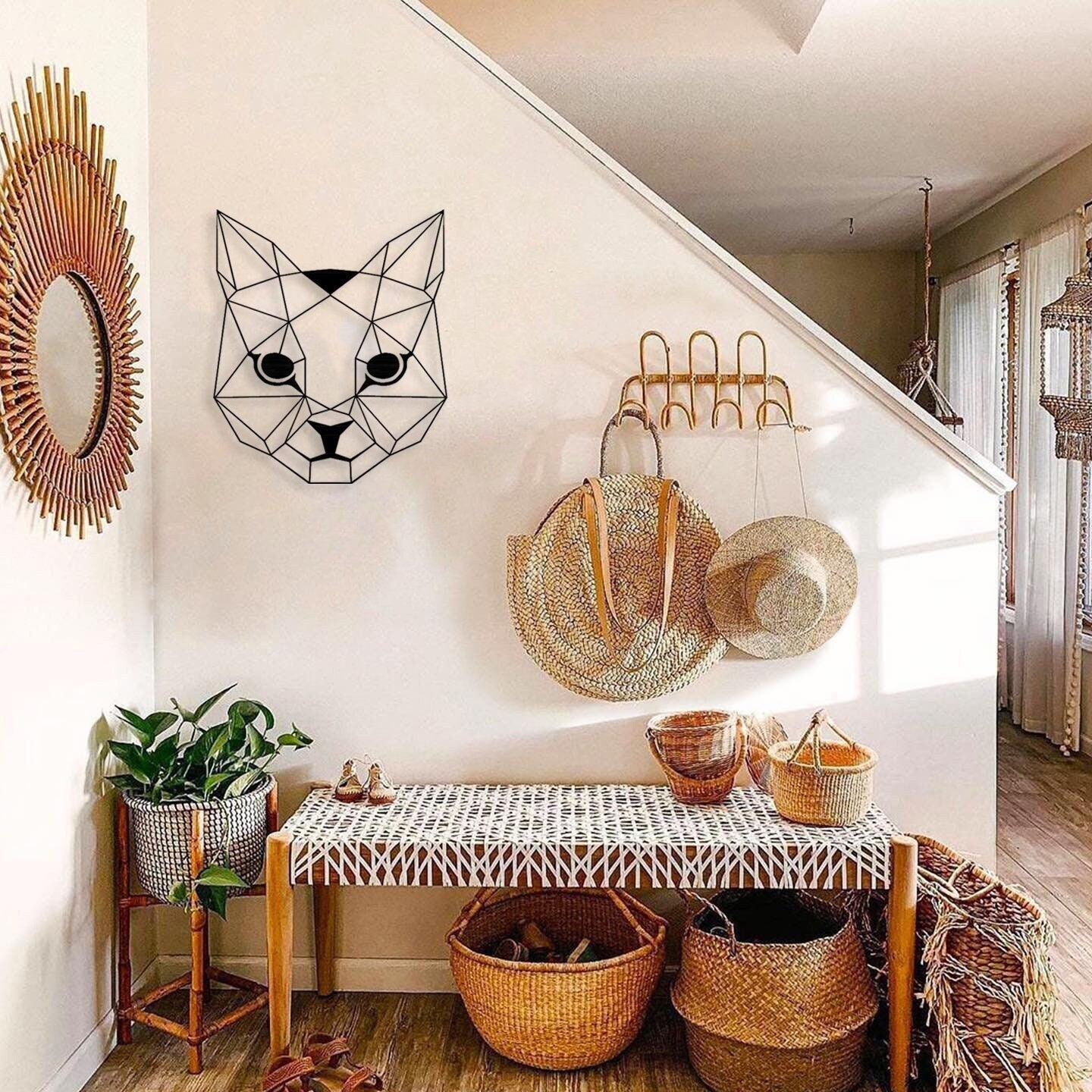 Figura Decorativa De Gato De Metal Para Pared – Silueta Minimalista De Hierro – 13 Pulgadas – Ideal Para Colgar En Casa, Oficina O Como Regalo Original