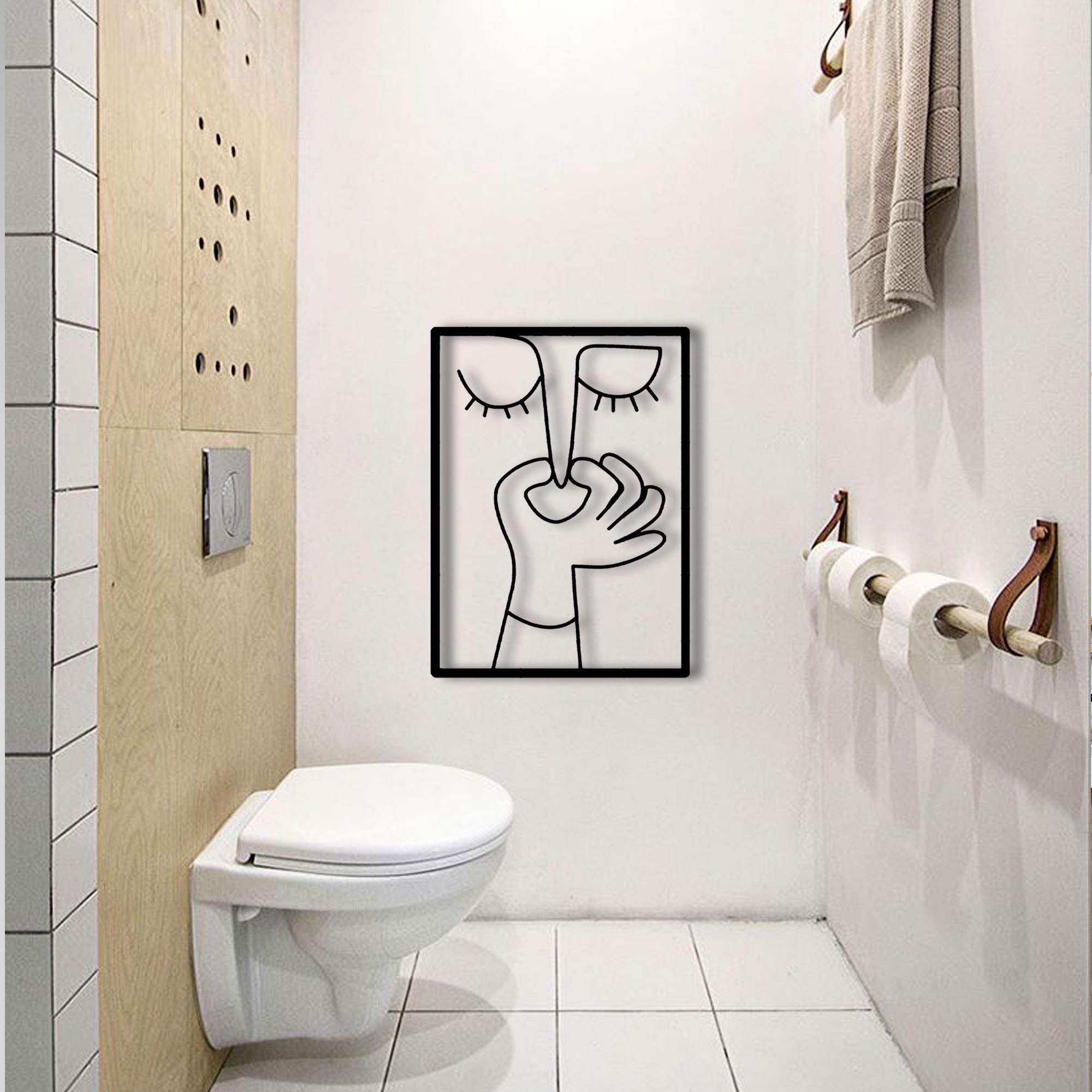 Funny Bathroom Wall Art - Black & White Minimalist Metal Sign, 11.6x11.6", Humorous Decor For Living Room & Bathroom