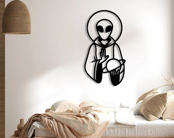 Alien Metal Art, Alien Gifts, Metal Wall Hanging, UFO Wall