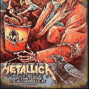 Metallica KFC Colonel Sanders Concert Poster on Metal Plate Louisville, KY