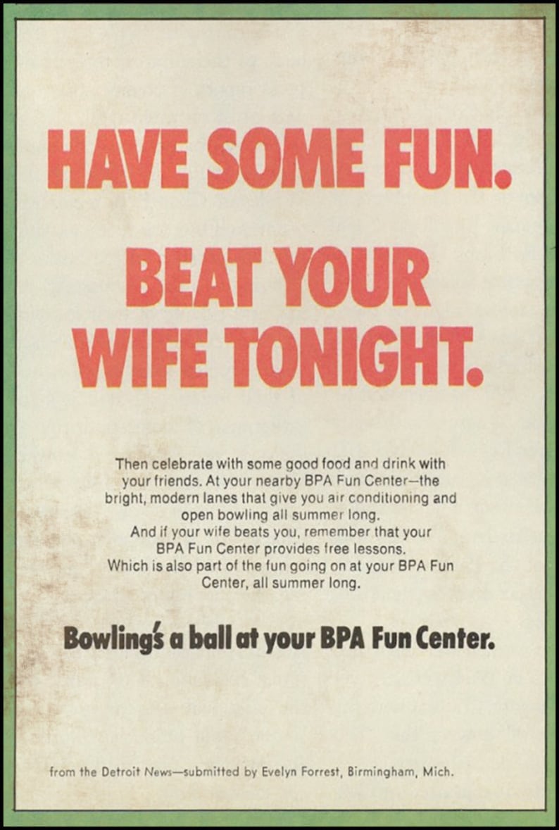 Vintage Politically Incorrect BPA Bowling Poster Beat Your Wife - Etsy