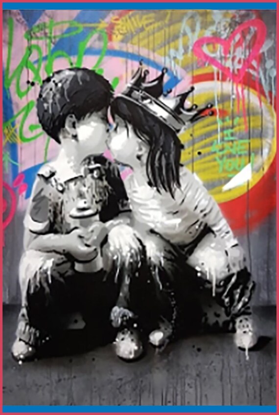 Banksy Graffiti Wall Art on Metal Plate Boy Kiss Girl 12