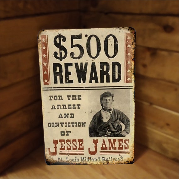 Jesse James Wanted Poster on Metal Plate Vintage Western Look - Etsy
