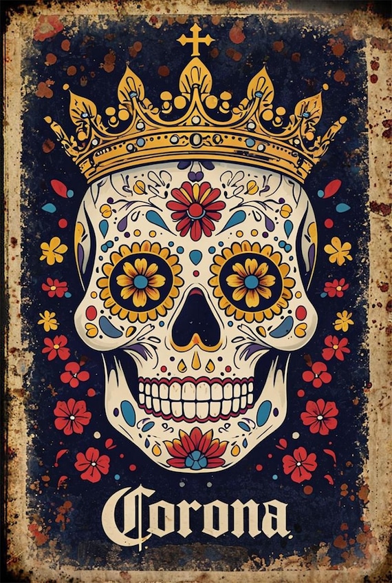 Metal Beer Sign Corona Candy Skull Distressed Vintage Look - Etsy