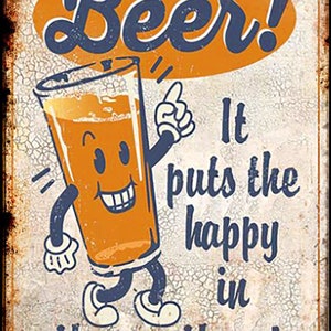 Vintage Antique-Look Beer Happy Hour Pub, Tavern, Bar Metal Poster Sign - Rusty, Weathered Graphic (New)