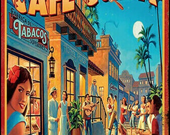 Cartel metálico con arte a color de Café Cuba