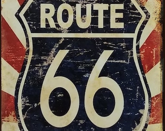 Route 66 Metal Sign Vintage Stripe Design Weathered Look