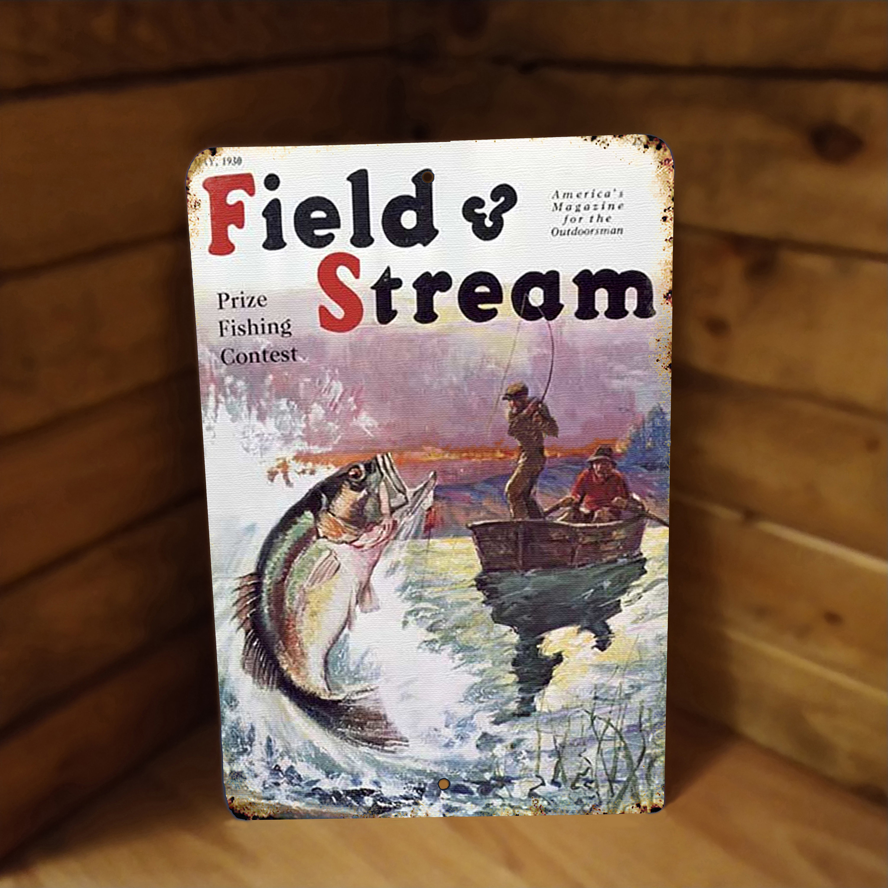 Wall Hanger 1930 Bass Fishing Art Field and Stream Magazine Cover NEW 
