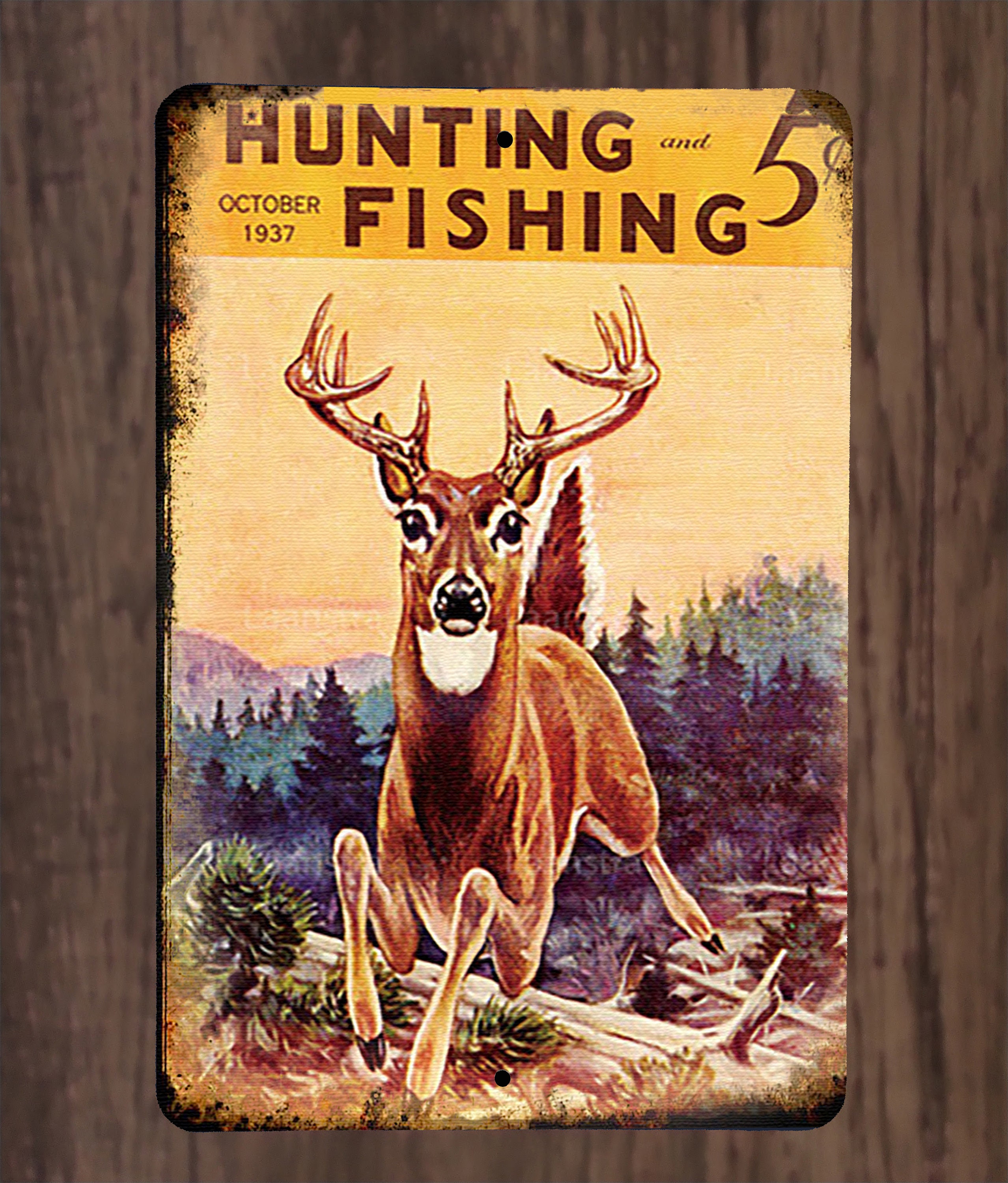 1937 Hunting and Fishing Cover Metal Poster with Deer