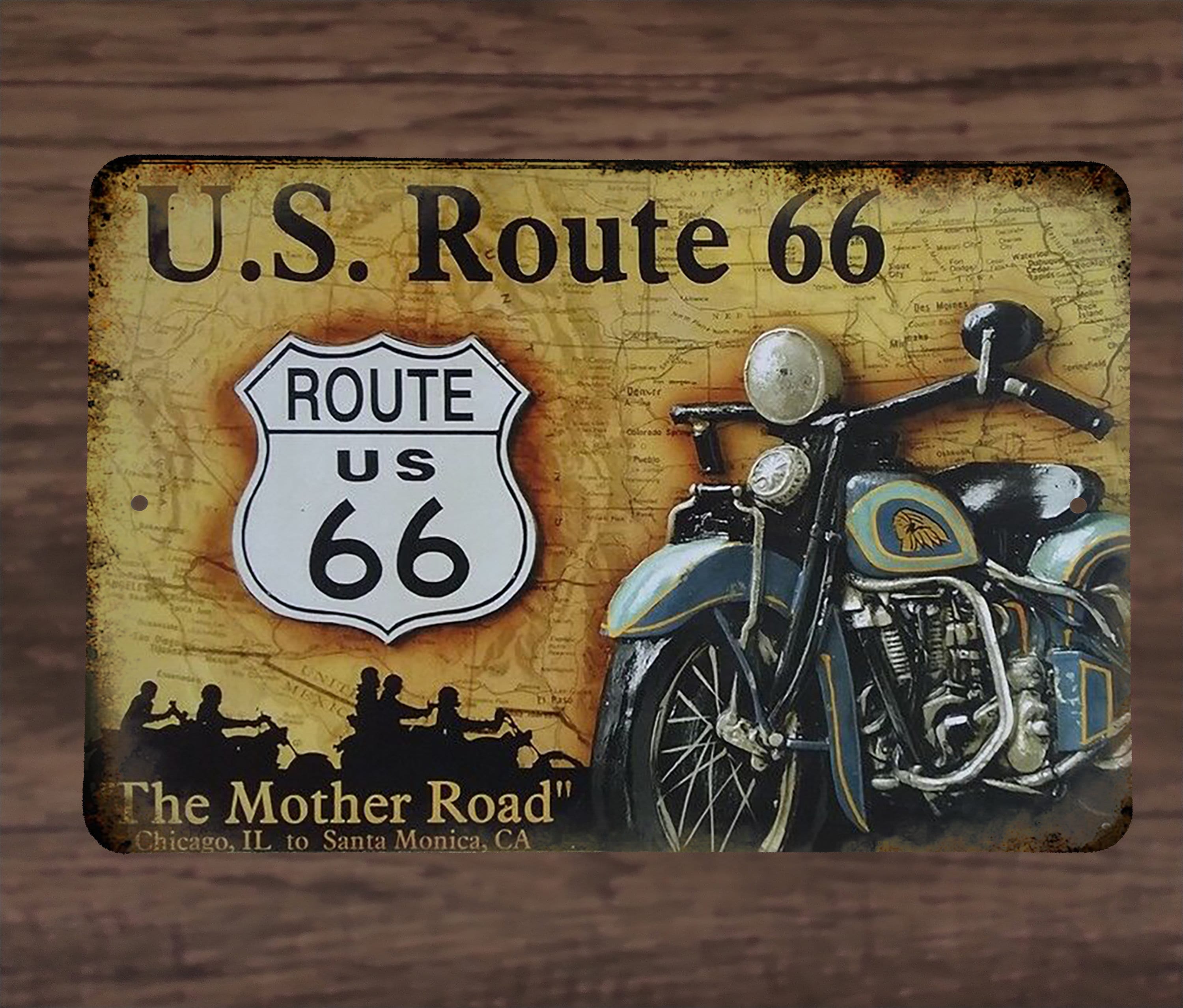 バイク ルート66 THE MOTHER ROAD メタルエンボスアートプレート Route 66 Mother Road Motorcycle Sign Vintage Look - Etsy
