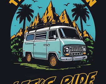 Affiche en métal The Candy Van Hippy Bus on Tropical Island with Mountains