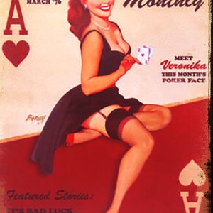 Metal Pin Up Ace of Hearts 12&quot; x 8&quot;