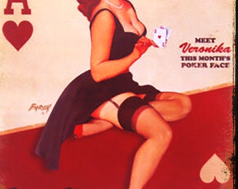 Metal Pin Up Ace of Hearts 12" x 8"