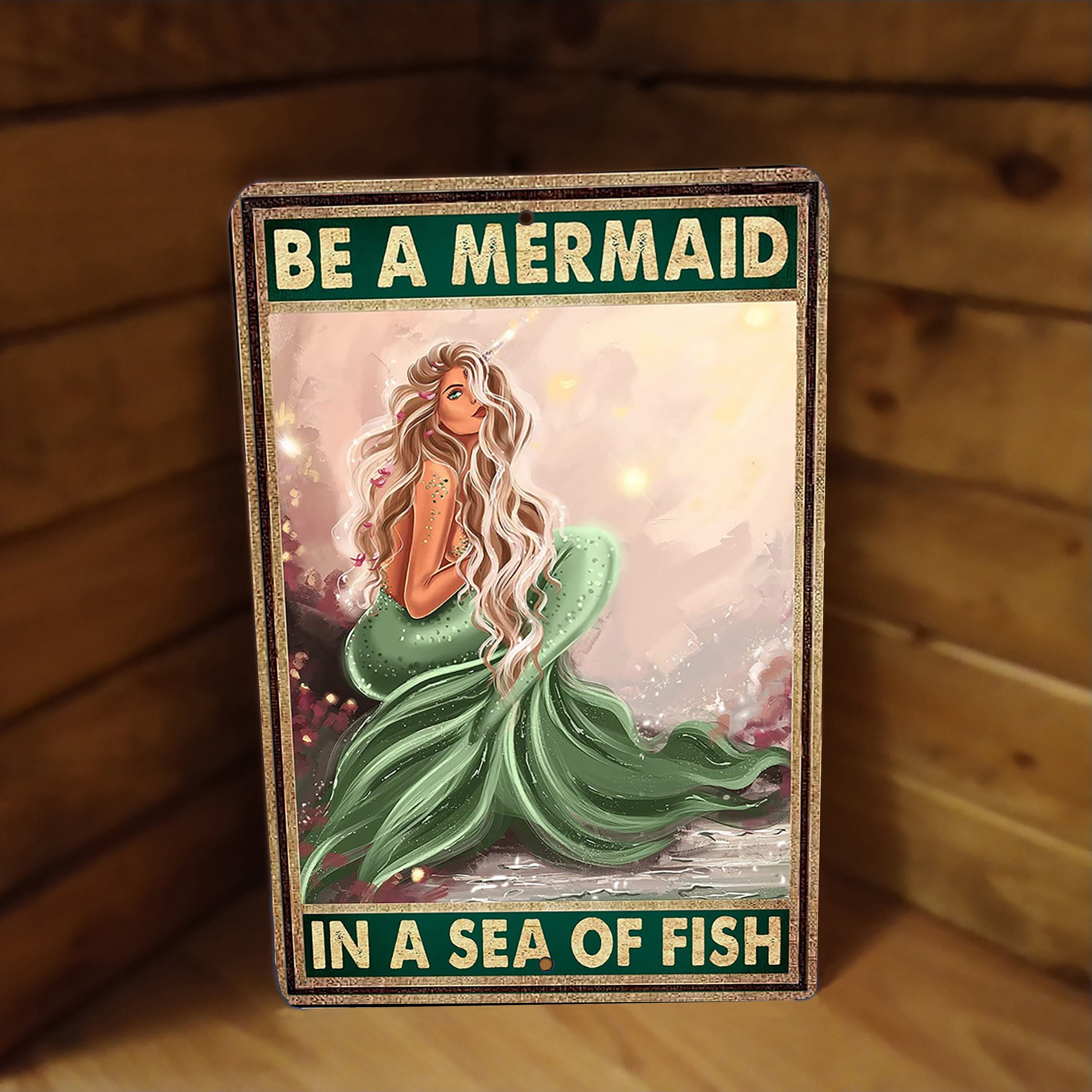 Targa in metallo con scritta in lingua inglese Mermaid Lounge in metallo, da appendere in ferro, per casa, cucina, giardino, garage, decorazione da parete, 30,5 x 20,3 cm