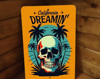 Affiche en métal California Dreamin' Skull and Palms
