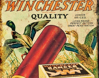 Metal Winchester Duck Hunting Sign Vintage, Rusty Antique Look Shot Shells Wall Art