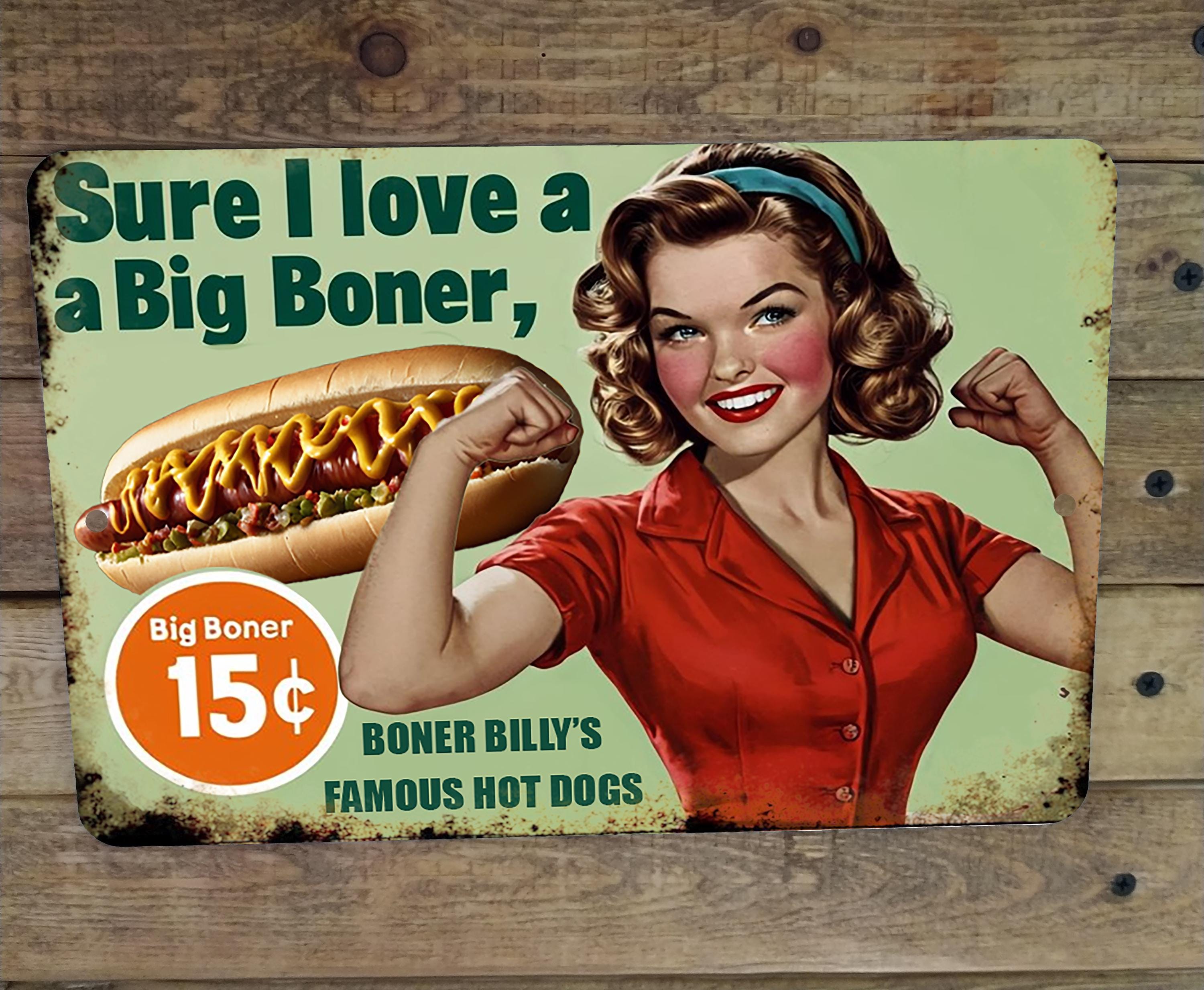 Boner Billy's Famous Hot Dogs Vintage Style Risque Spoof Metal